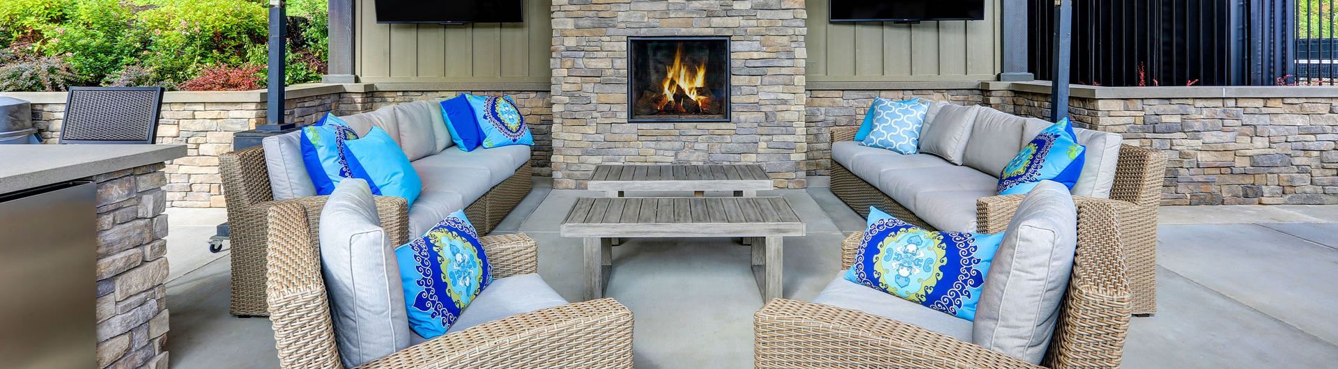 patio setting with fireplace